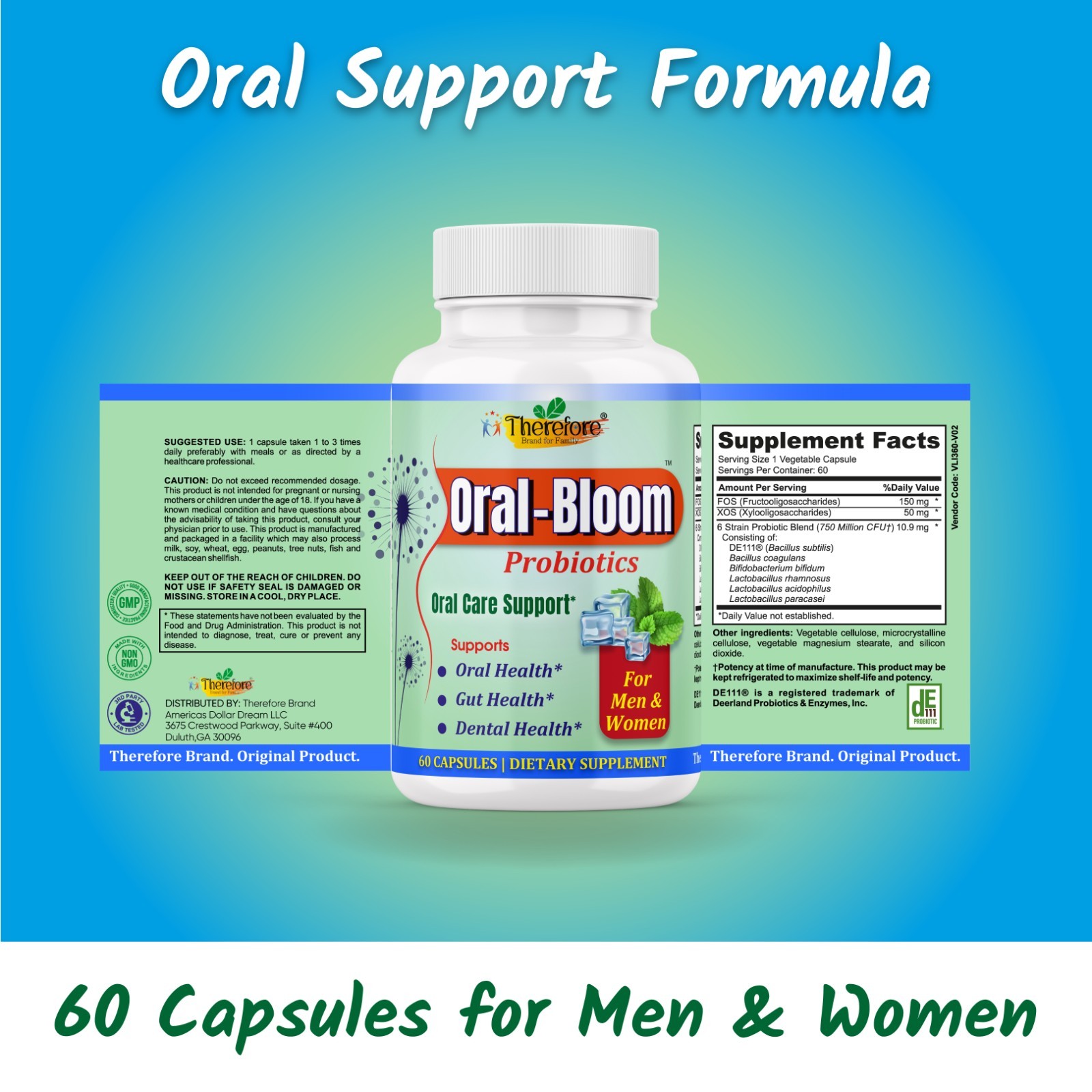 Oral-Bloom Probiotic Capsules for Oral Health, Gut Support & Fresh Breath-60ct
