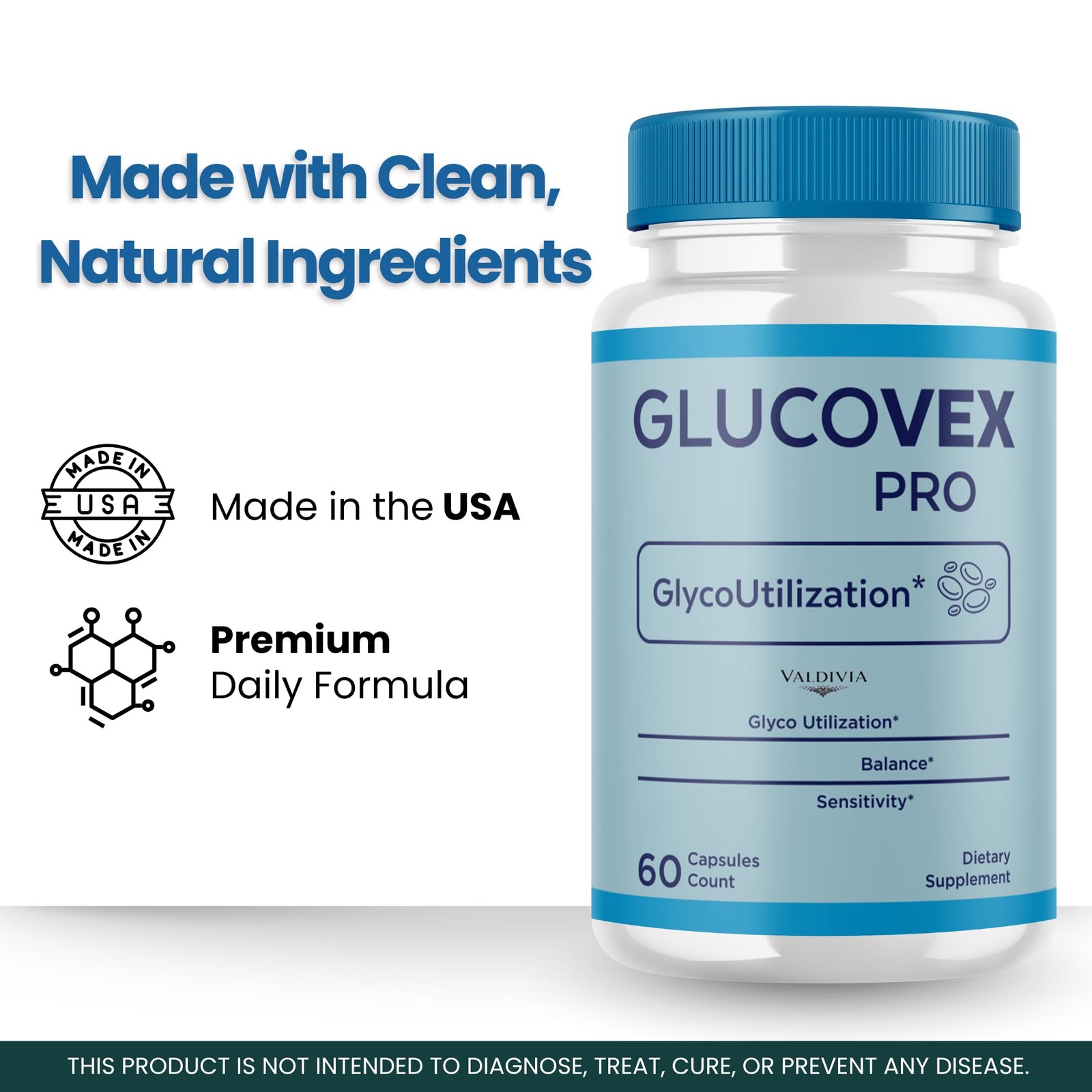 Valdivia Glucovex 60 Capsules Blood Sugar Support Supplement Made in USA