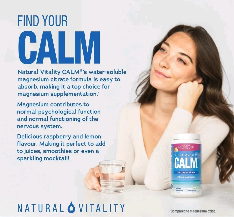 Natural Vitality Calm Magnesium Powder 400g Raspberry Lemon Relax Drink