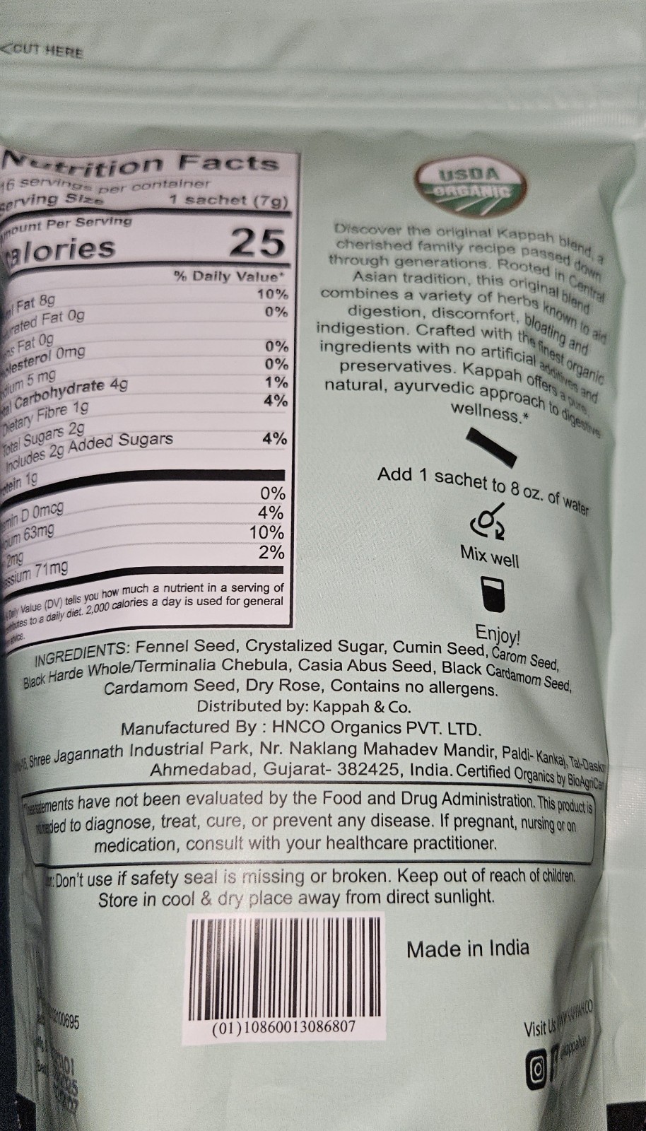 Kappah & Co Organic Fennel Powder Sachets Digestive Herbal Drink Ground Herbs