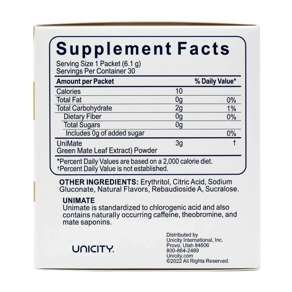 Unicity Unimate Lemon Ginger 30 Stick Packs NEW/SEALED