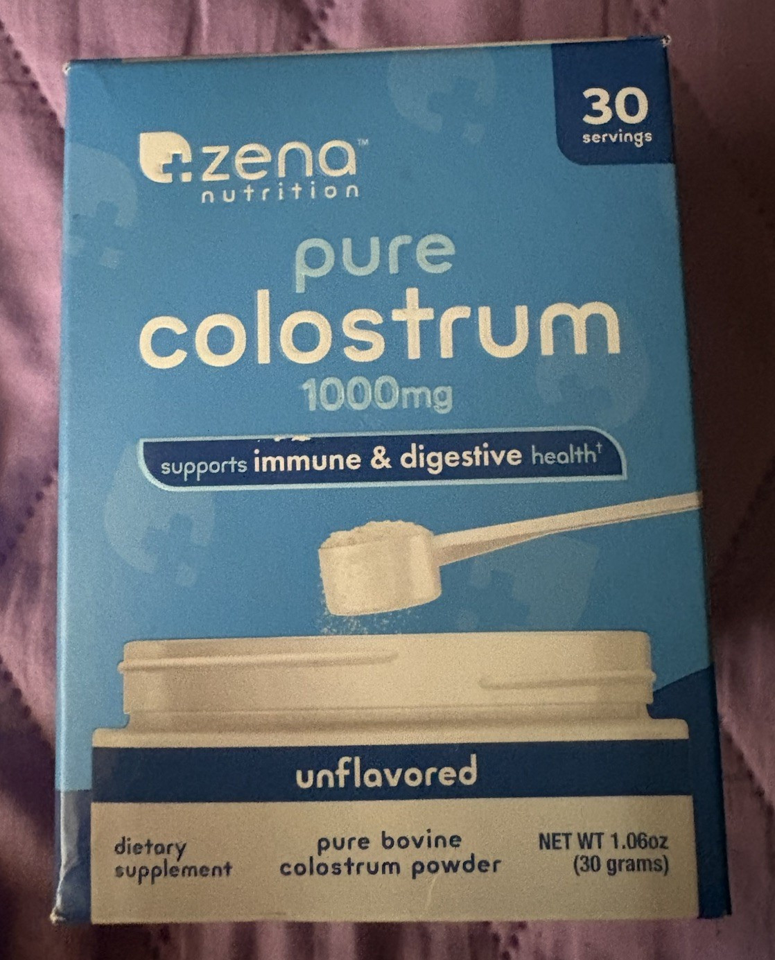 Zena Nutrition Bovine Colostrum 1000mg Powder 30g 30 Servings GF Exp 11/27