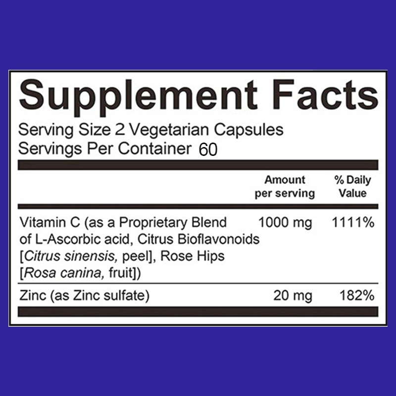 High Potency Vitamin C 1000mg + Zinc 20mg,For Immune System,Brain 30~120Capsules