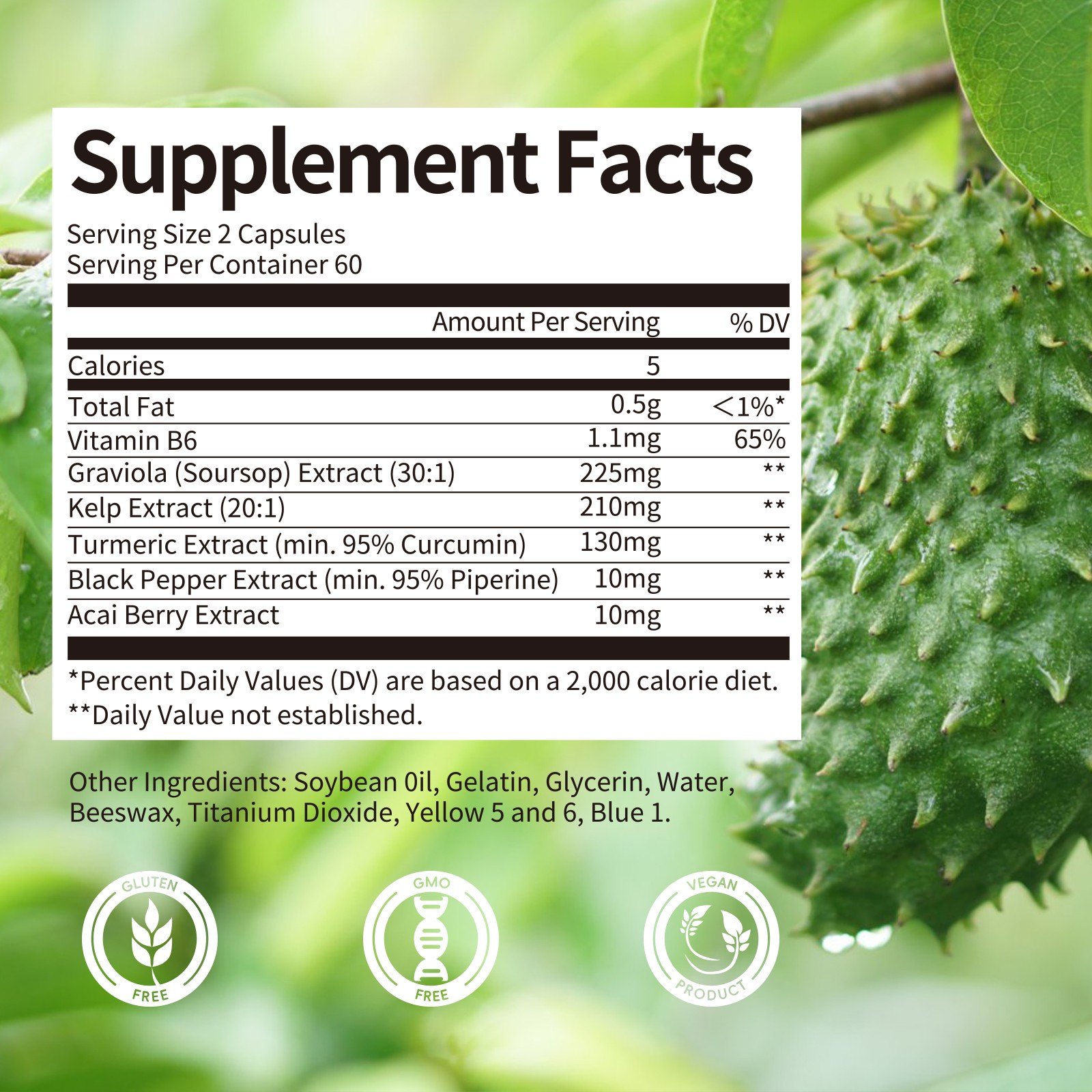 Soursop Graviola Capsules 1000mg | 120 Caps | Immune Support & Cell Regeneration