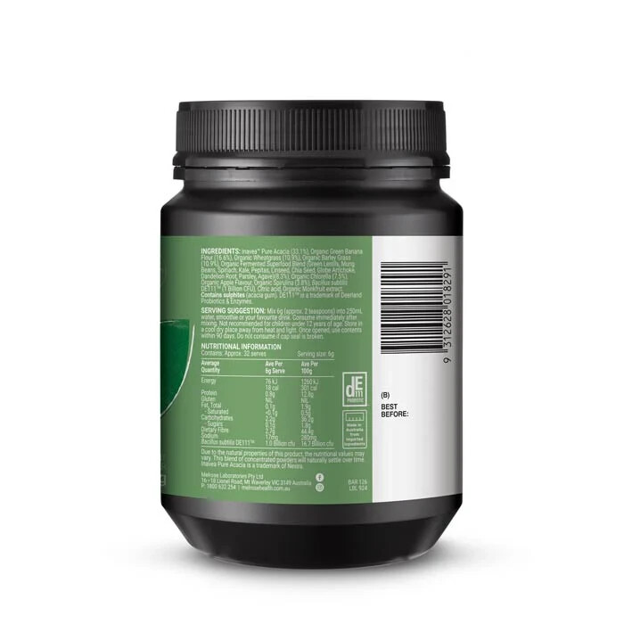 New Melrose Organic Green-Biotic Gut Support Blend 195g Green Apple Flavour