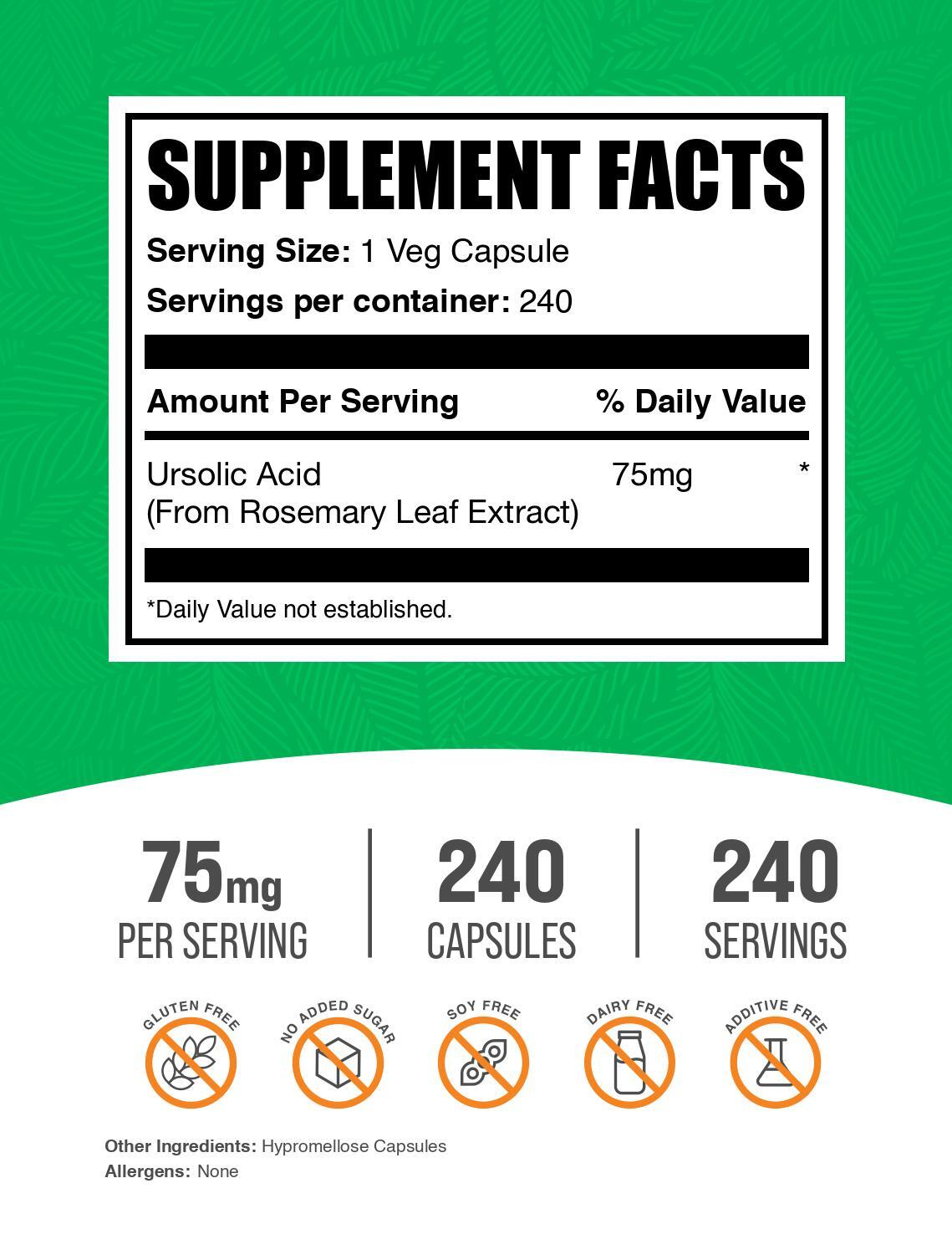 BulkSupplements Ursolic Acid 240 Capsules – 75 mg Per Serving