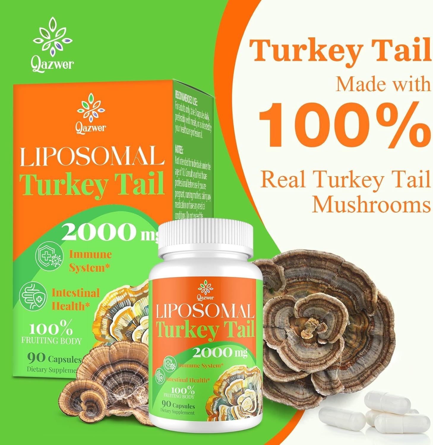 Liposomal Turkey Tail Organic Mushroom Extract Capsules 90 Caps 2000mg- 06/2027