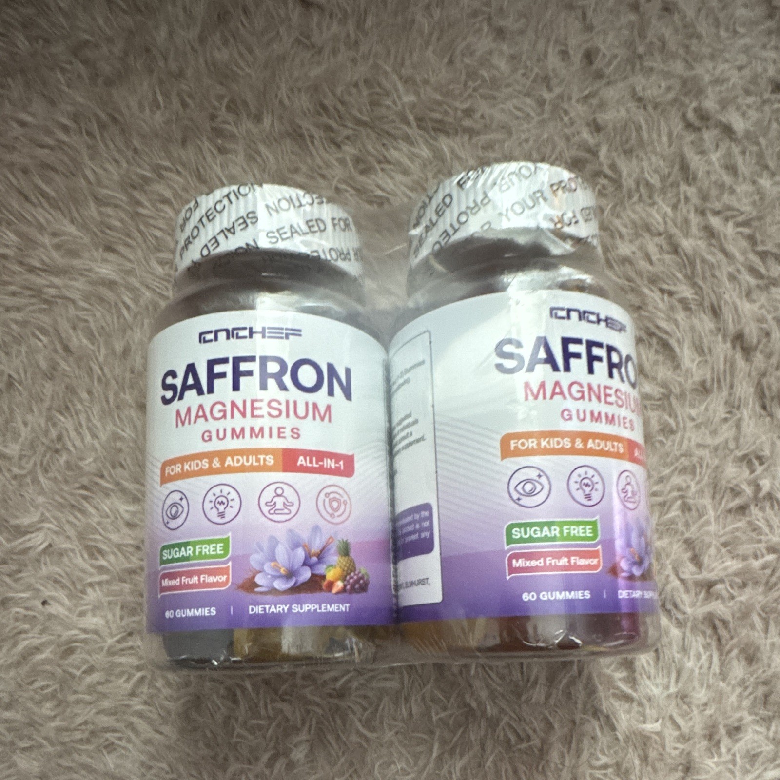 CNCHEF Saffron + Magnesium Gummies Sugar Free Mixed Fruit 2 Pack 60 Each