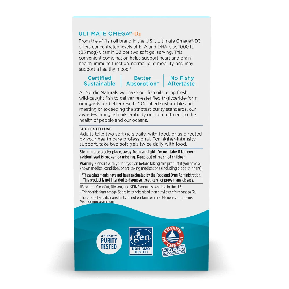Nordic Naturals Ultimate Omega D3 – Heart, Brain, Bone & Immune Health, 90 Ct