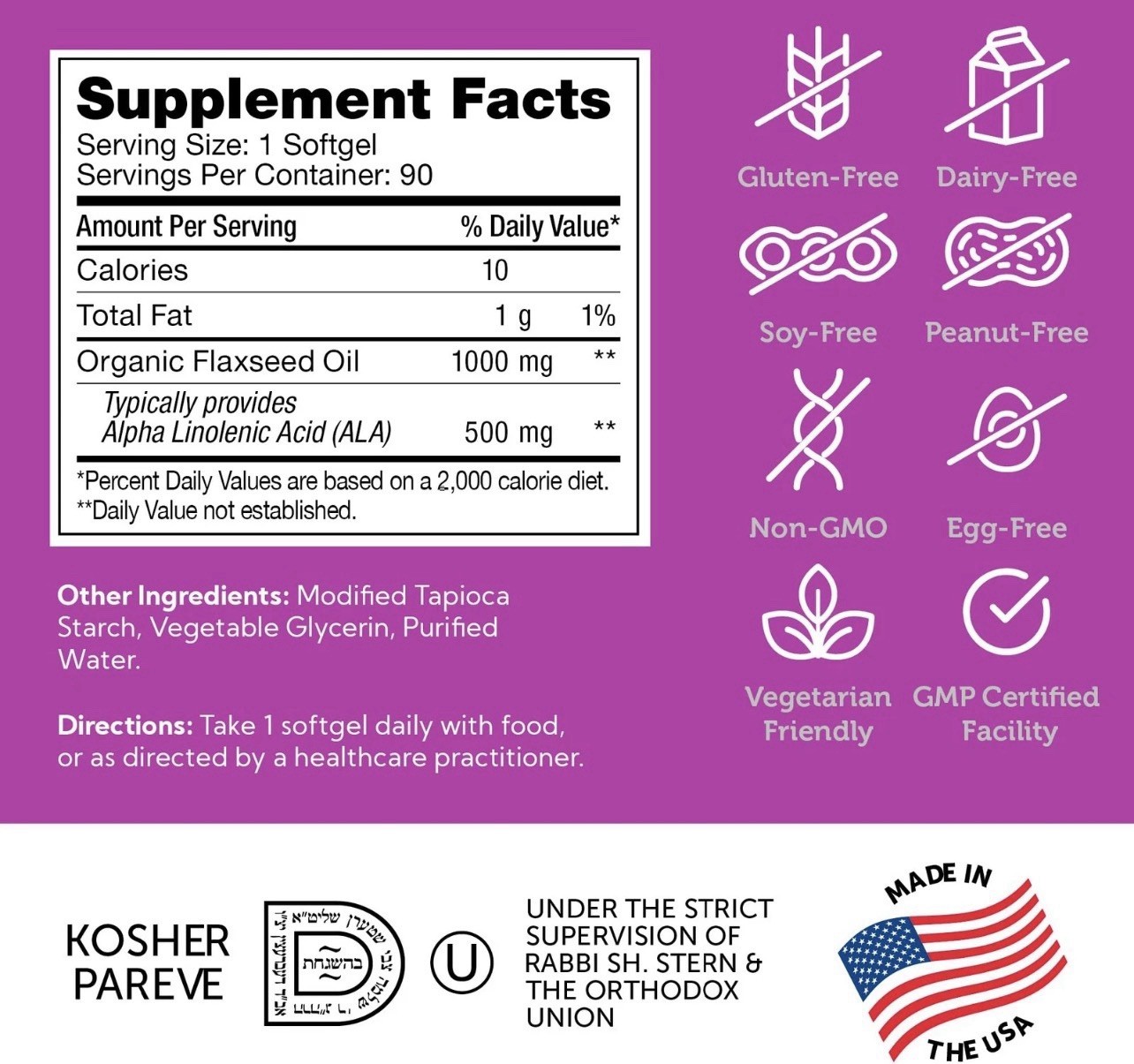 Zahler Organic Flaxseed Oil – 1000mg Softgels – 90 Count (Pack of 1), Zh245