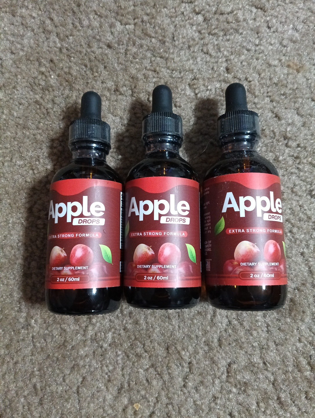 3x Apple Drops Extra Strong Formula Dietary Supplement 2 oz (Lot of 3)