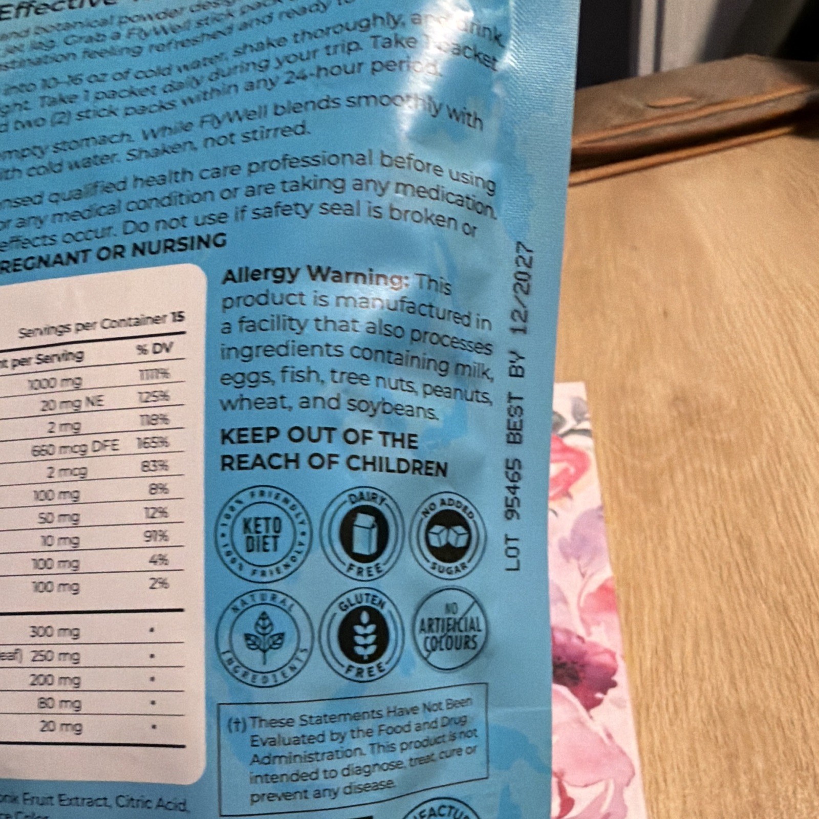 FlyWell Electrolytes Powder Passion Fruit Tangerine 15 Sticks Keto Gluten Free
