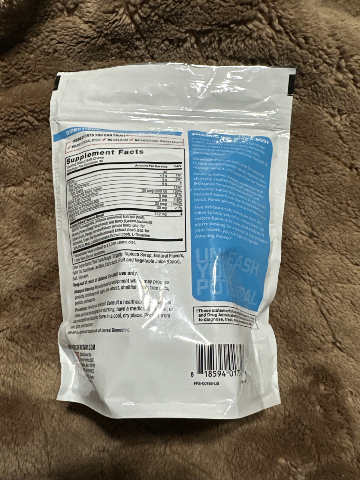Force Factor Amazing Ashwa Soft Chews w/ KSM-66 Ashwagandha for Stress Support