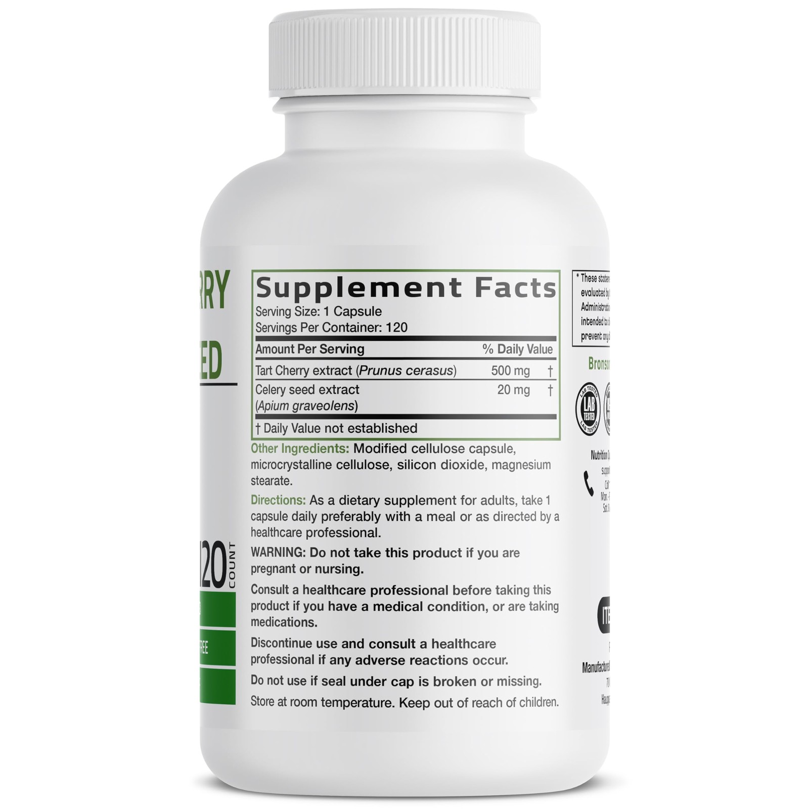 Bronson Tart Cherry Extract + Celery Seed Capsules – 120 Count (Pack of 1)