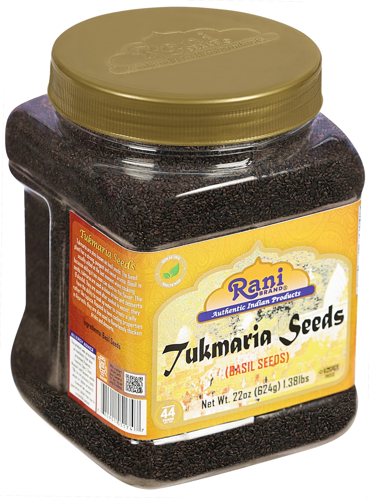 Rani Tukmaria (Natural Holy Basil Seeds) 1.38lbs (22oz) 624g