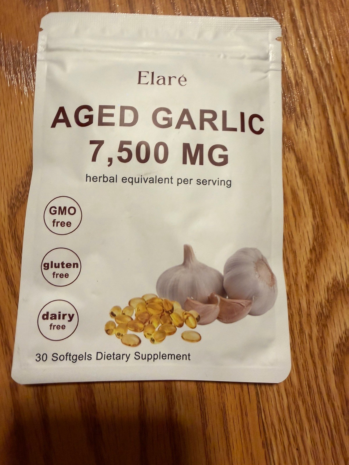 Aged Elaré Garlic Extract 7500mg Softgels GMO Gluten Dairy Free 30 Count