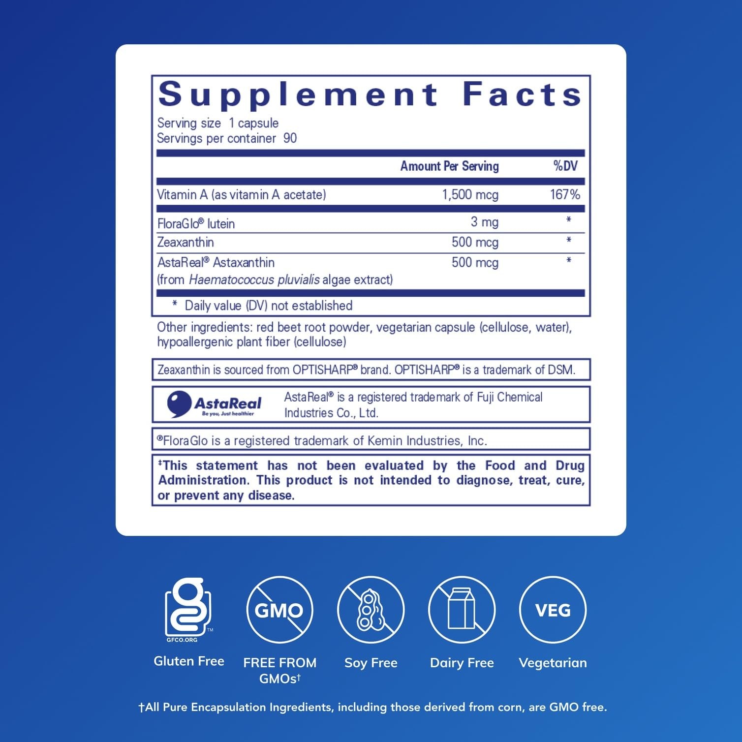 Pure Encapsulations Vitamin A + Carotenoids (Lutein, 90 Count (Pack of 1)