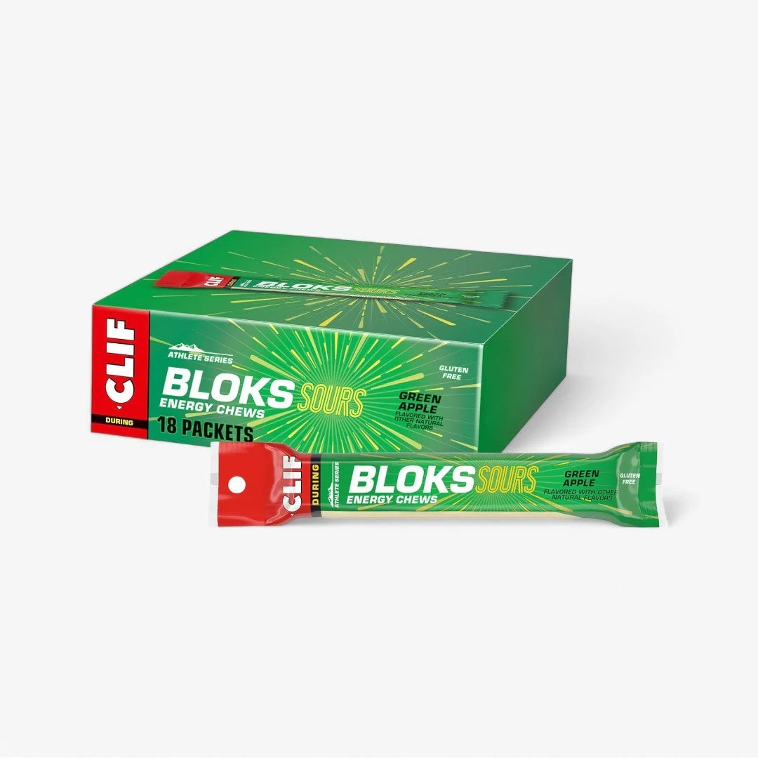 New CLIF Bloks Energy Chews Sour Green Apple 18 Bars x 60g