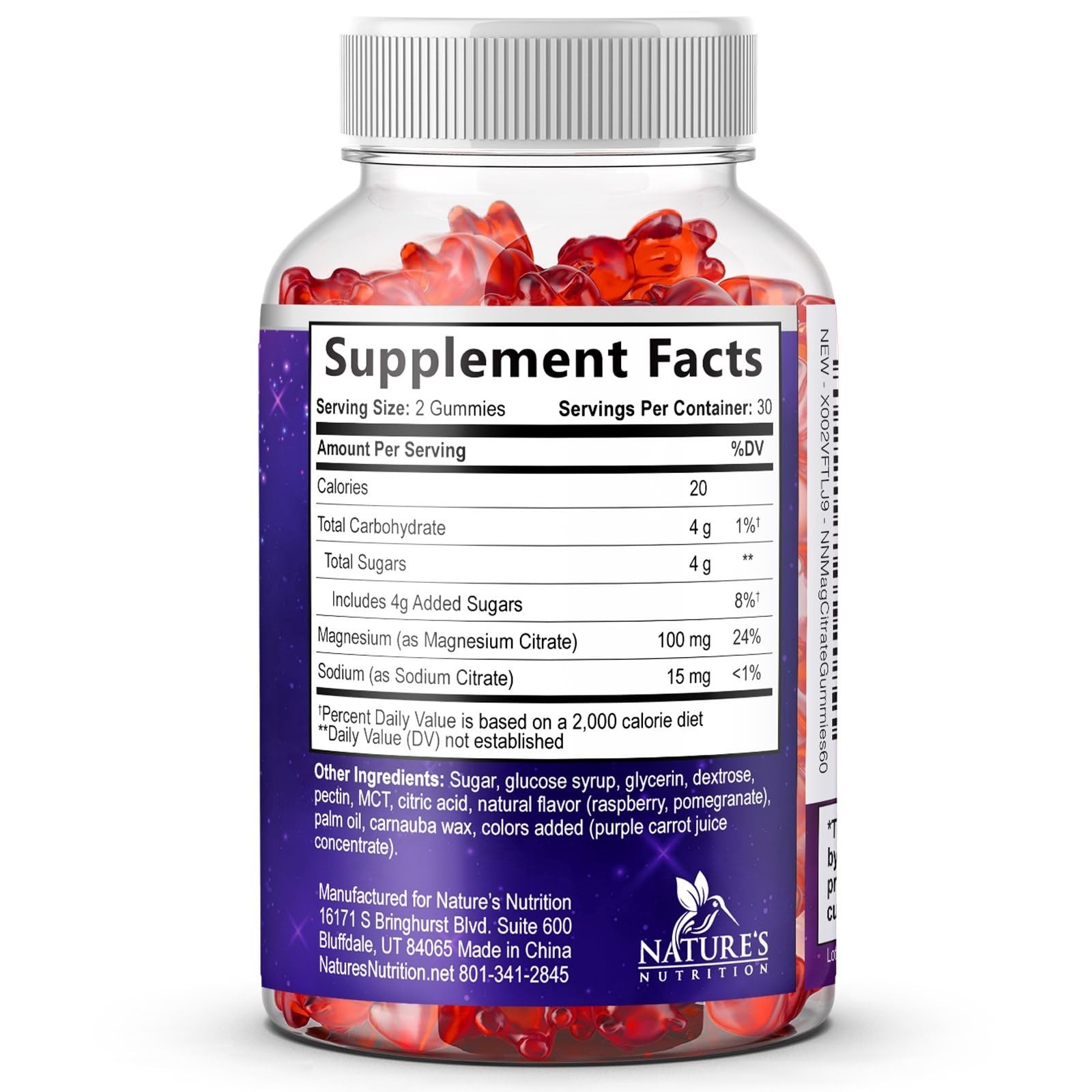 Nature’s Nutrition Magnesium Citrate Gummies 60 Count Raspberry Flavor