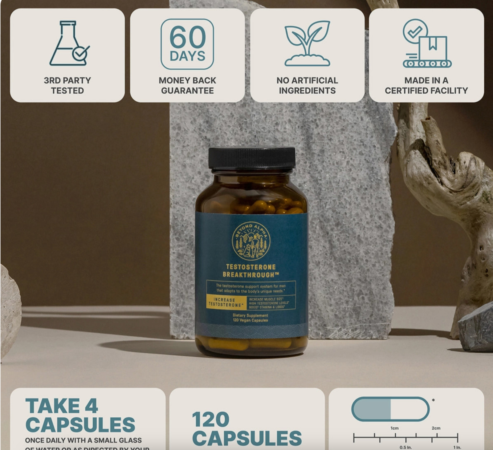 TESTOSTERONE BREAKTHROUGH 120 Capsules NEW Stamina, Testosterone Booster NEW