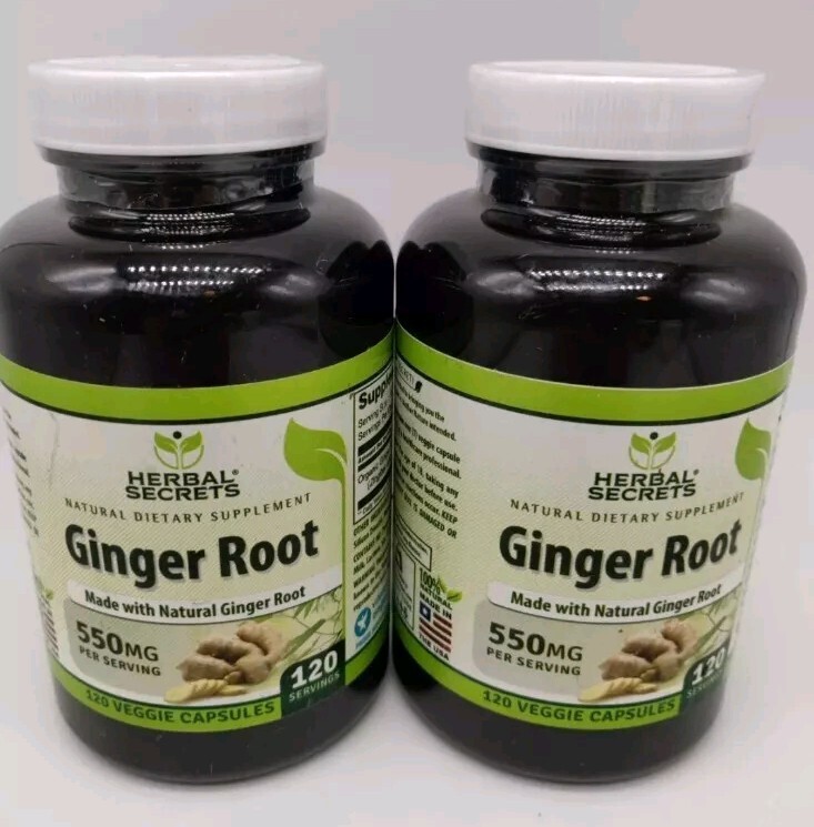 (2) Bulk Lot – Herbal Secrets – Ginger Root 550 mg, 120 Veggie Caps Exp 07/2026