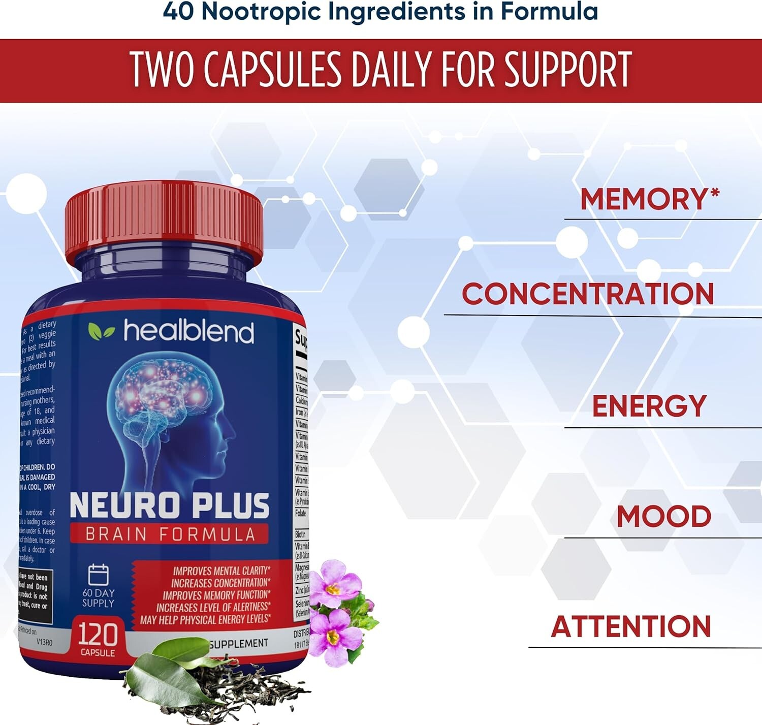 Neuro Plus Brain Booster Supports Memory Focus Concentration & Mental Clarity