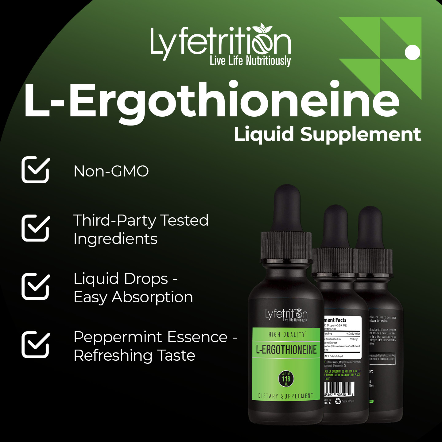 L-Ergothioneine Liquid Supplement 540 mg, 4 Oz Liquid,220 Servings,Made in USA