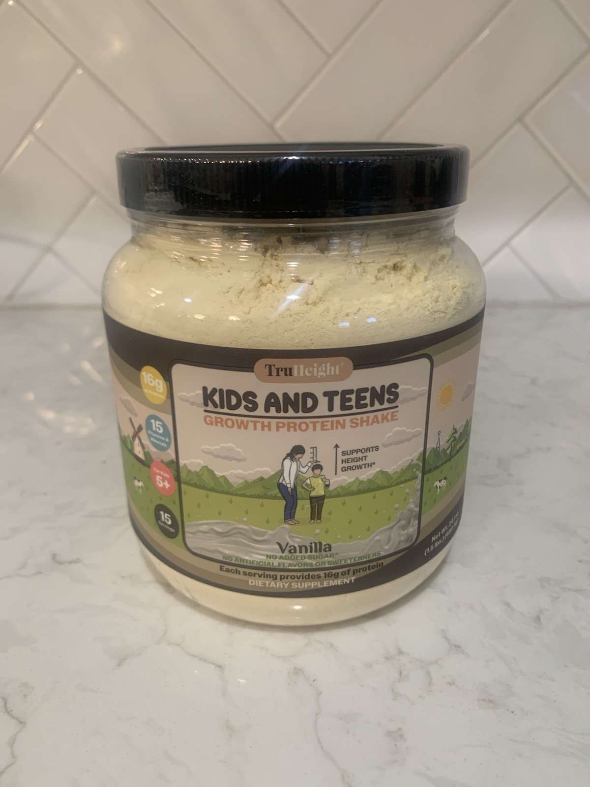 TruHeight Whey Kids Teens Growth Protein Shake Vanilla 1.5 lbs Powder (24.1 oz)