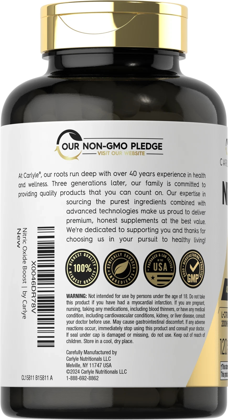 Carlyle Nitric Oxide Capsules 3000mg Pre Workout Supplement 120 Count