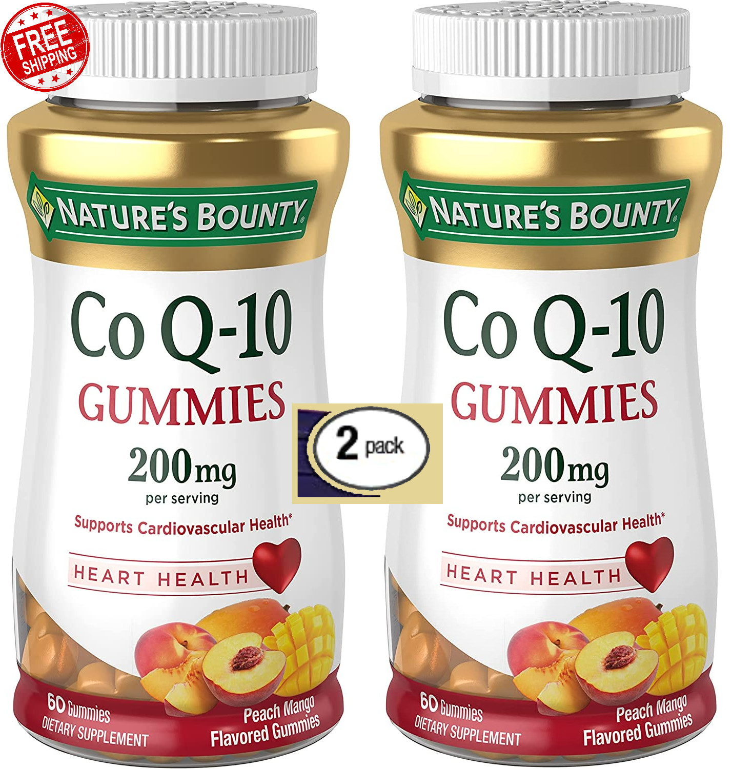 2 Pack CoQ10 Coenzyme 200mg 120 Gummies (2×60) Heart Health, Peach Mango 6/2025