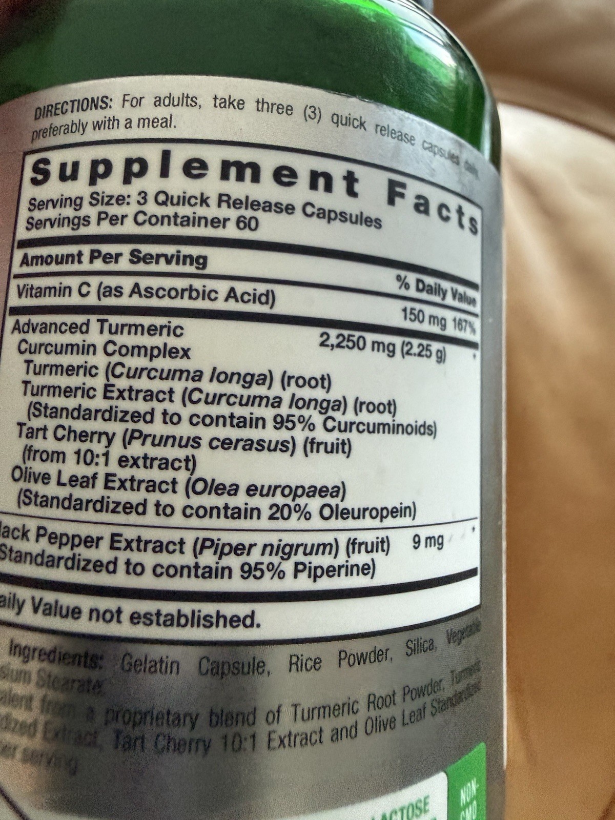 Turmeric Curcumin Complex 2250mg w/ Black Pepper & Tart Cherry 180 Caps BB 1/28