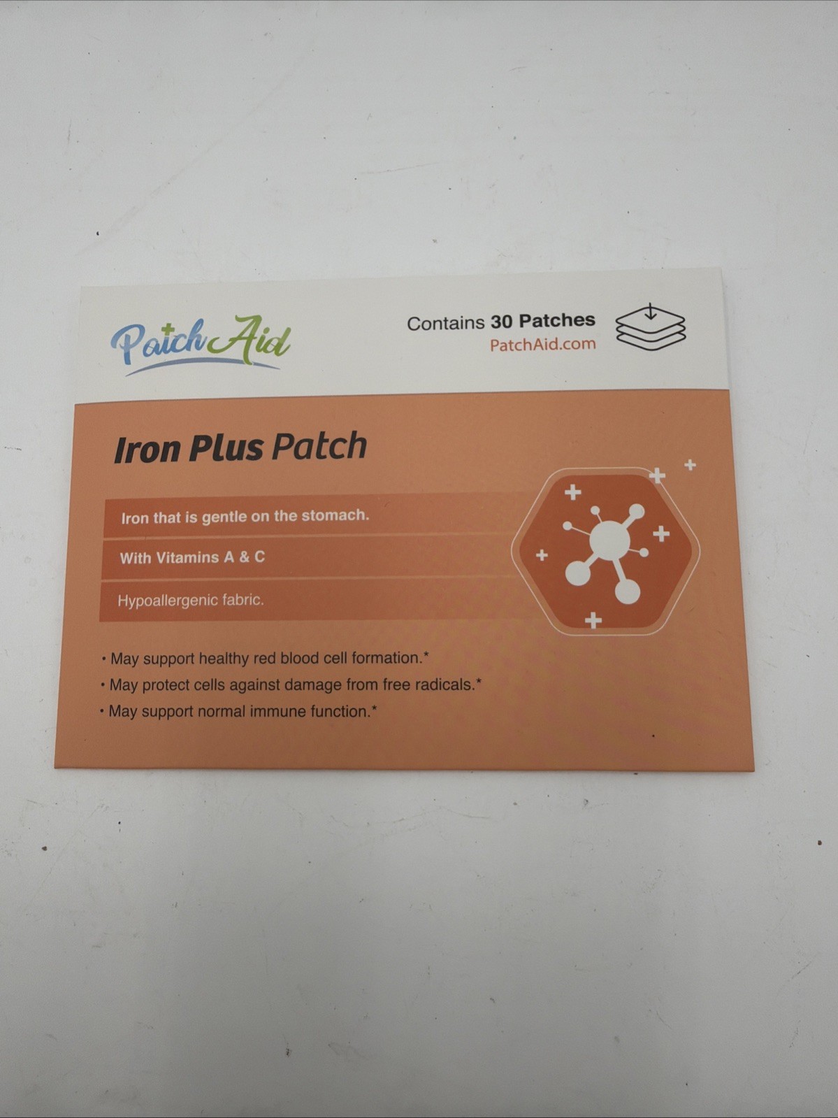 Iron Plus by Patch Aid 30 Day Supply Immune Function Vitamins A & C