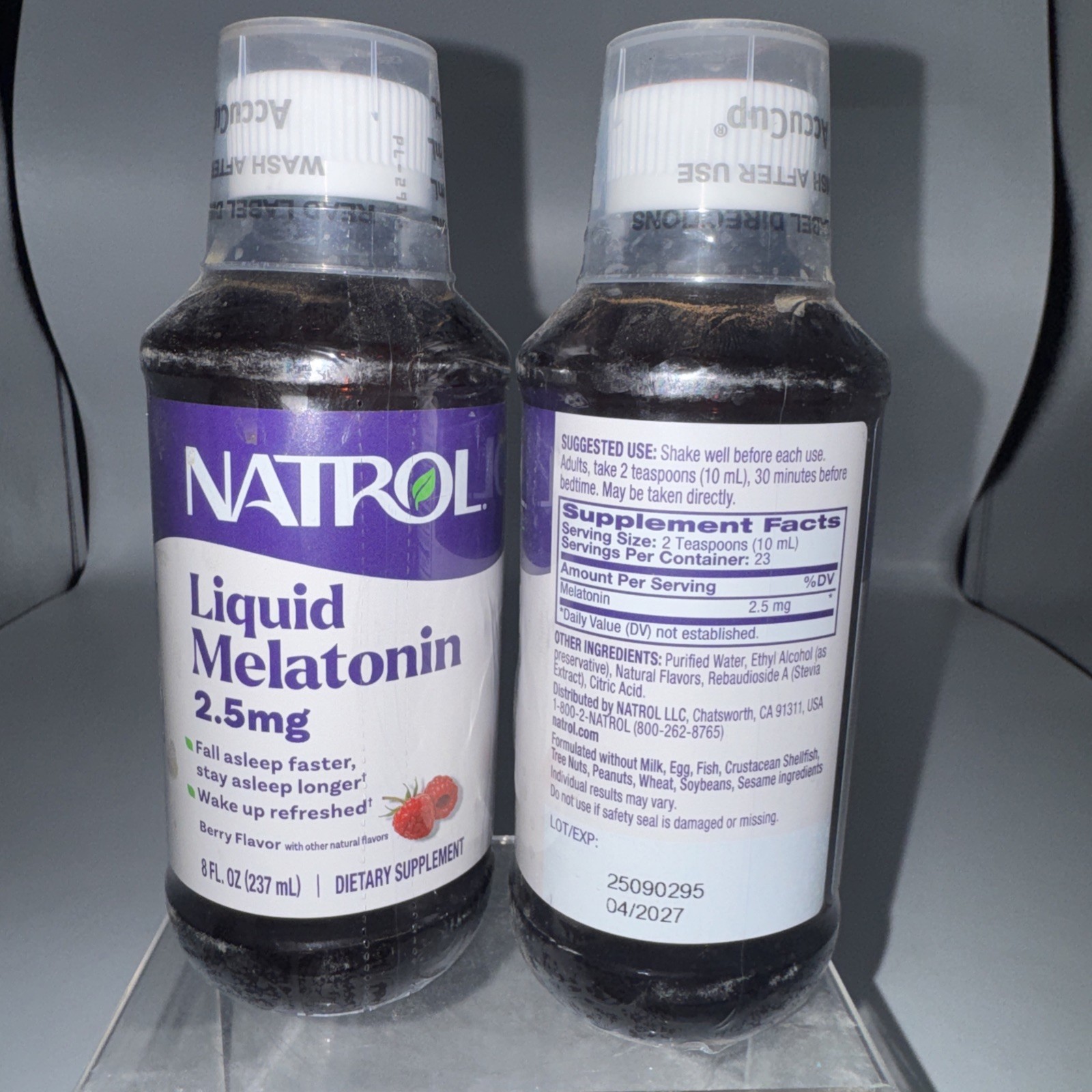 Lot of 2 Natrol Melatonin 2.5mg Liquid Sleep Aid Supplement 8oz Exp 04/27