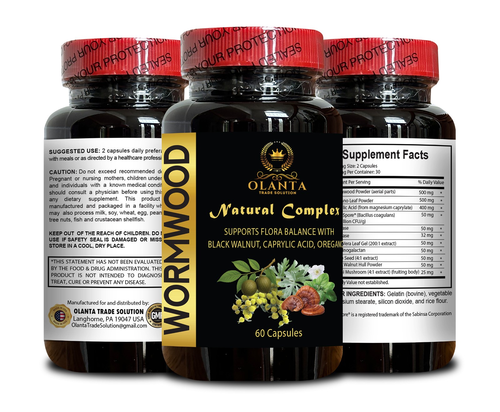 Wormwood Herbal Wellness Blend with Black Walnut Hull and Reishi Mushroom 1Bot