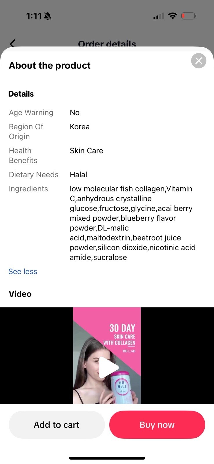 BB Lab Collagen Powder Stick Mix Berry Flavor 2g X 30 Sticks New