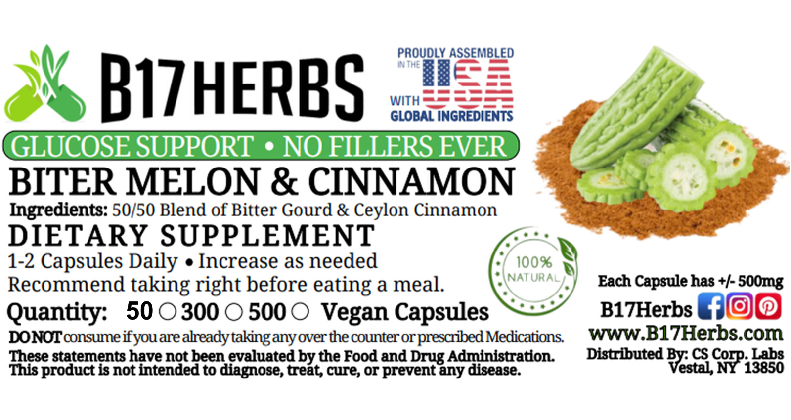 Bitter Melon & Ceylon Cinnamon Special Blend -500mg – 50 Veggie Caps