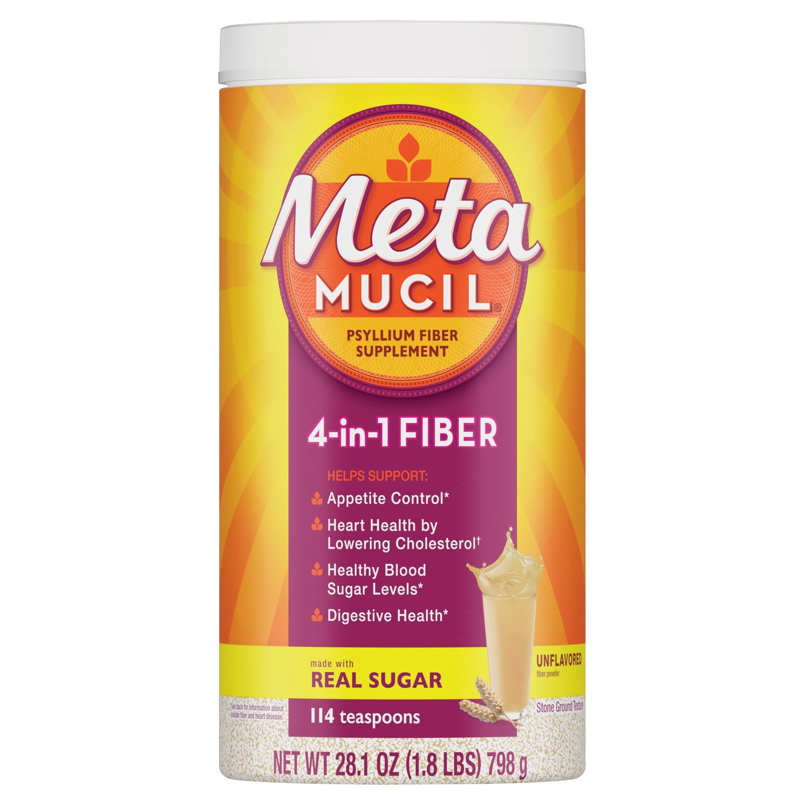 Metamucil, Psyllium Husk Powder, Unflavored 1.86 Pound (Pack of 1), Brown