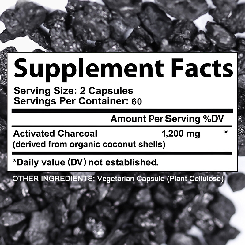 Activated Charcoal 1200mg 120 Capsules Helps Alleviate Gas Bloating High Quality