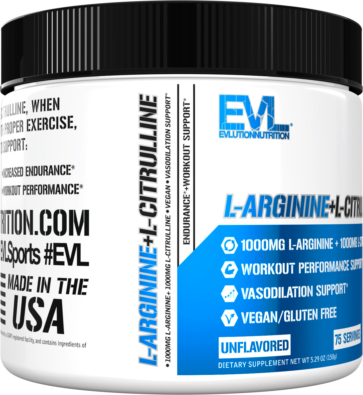 Evlution Nutrition L-Arginine + L-Citrulline – Blood Flow Support – 75 Servings