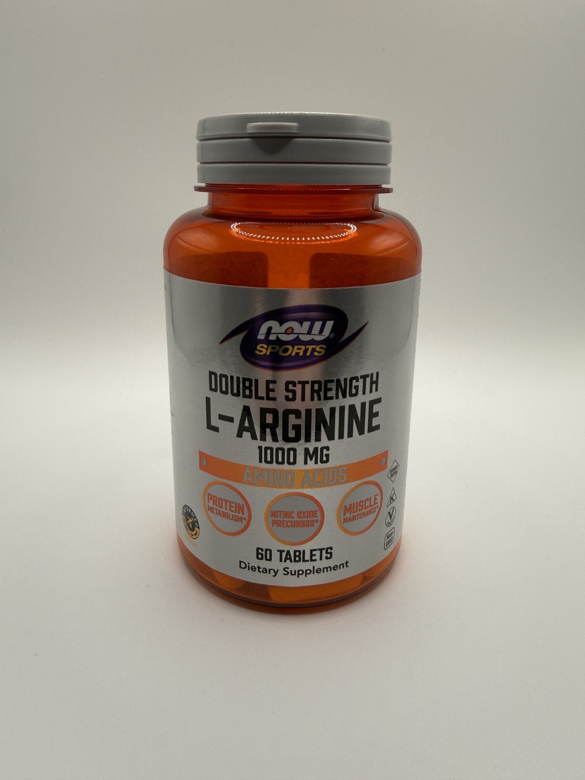 NOW Sports L-Arginine 1000 mg Double Strength Amino Acids 60 Tablets – Brand New