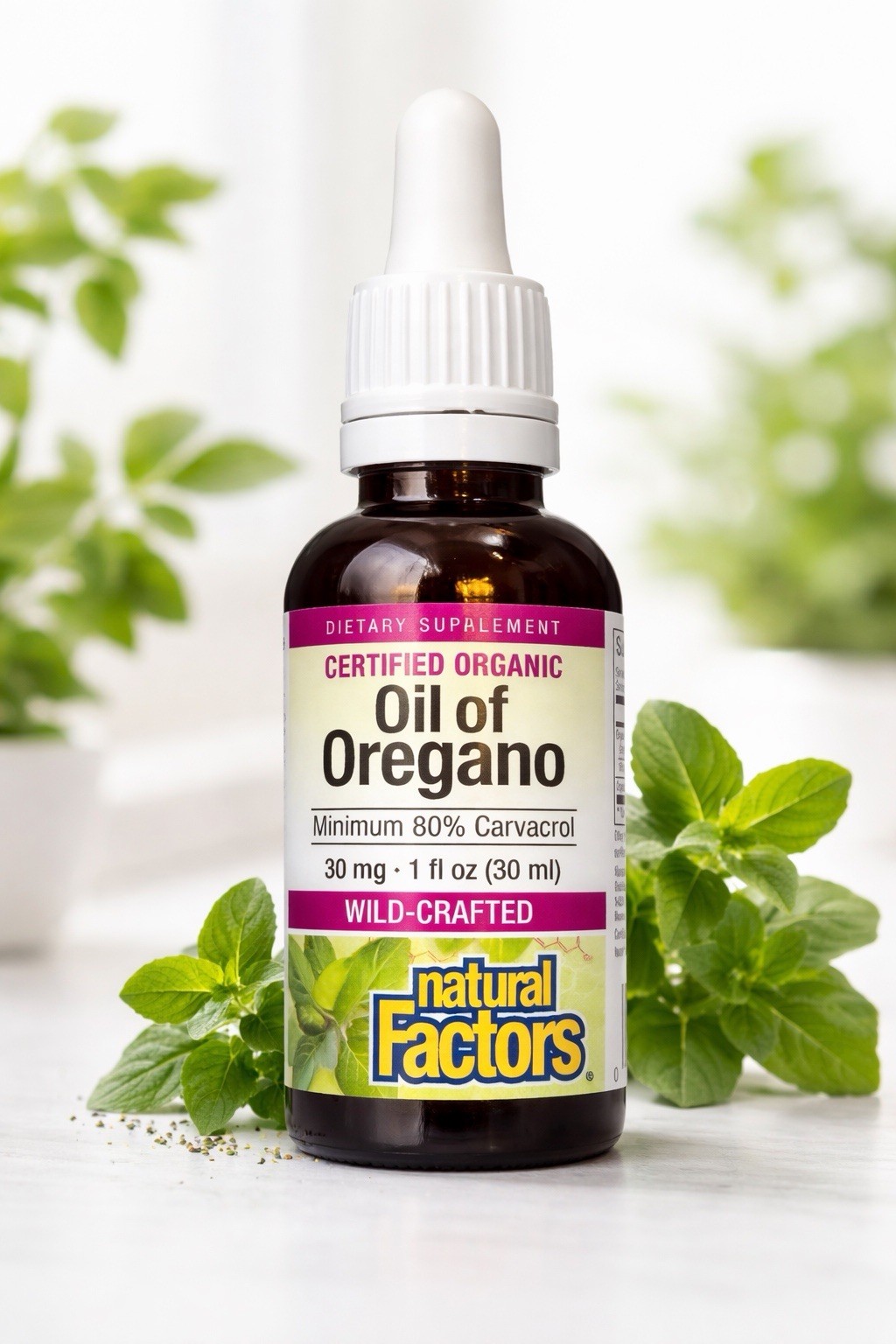 Natural Factors Certified Organic Oil of Oregano 1 fl oz 80% Carvacrol