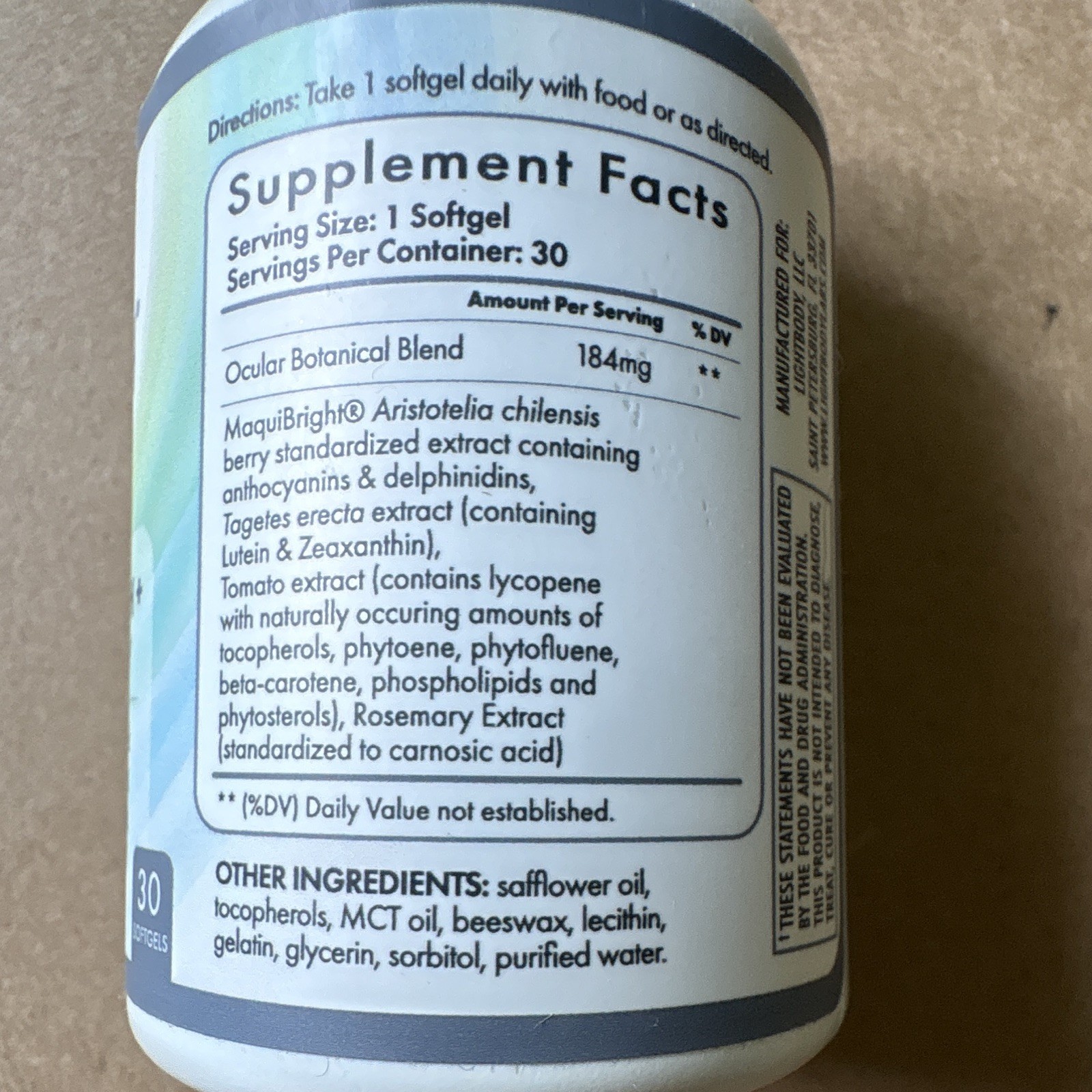 Lightbody Total Eye Health+ Blue Light Filter Lutein Zeaxanthin 30 Softgels