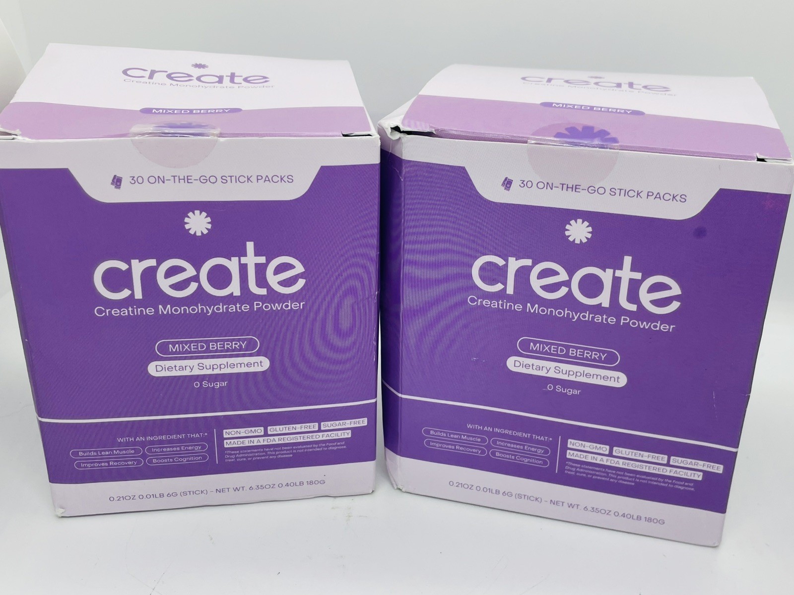 2 Pack Create Creatine Monohydrate On-The-Go Sticks Mixed Berry 60 Ct. Exp 8/27