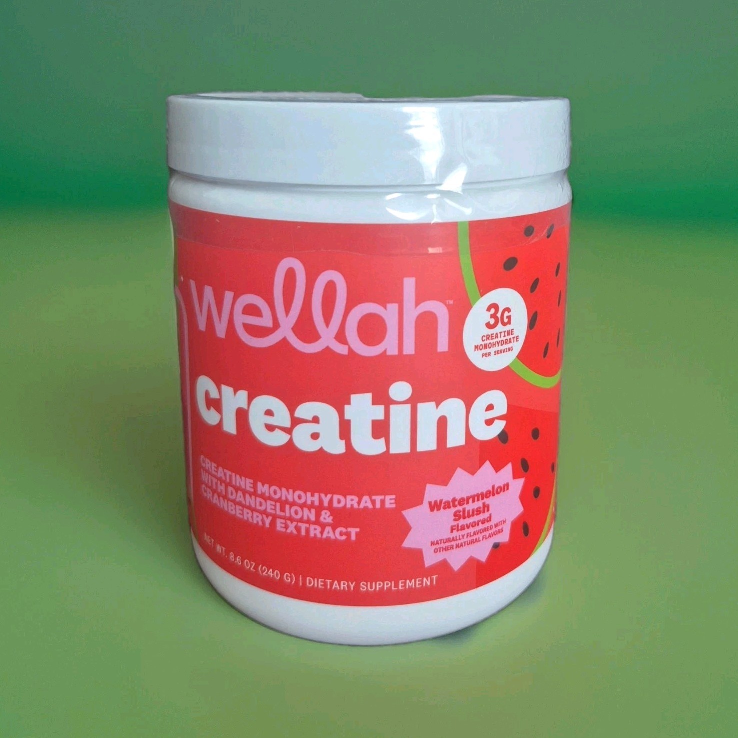 Wellah Creatine Monohydrate Powder Watermelon Slush with Folate & Cranberry, 3g
