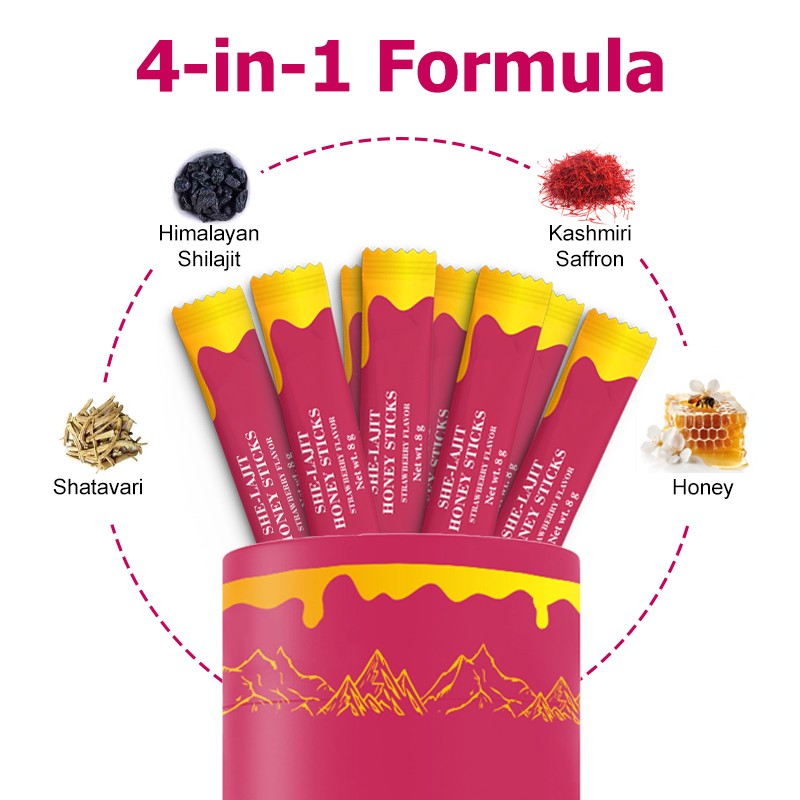 SHE-LAJIT HONEY STICKS – Healthy Ovulation and Overall Mood – Strawberry Flavor