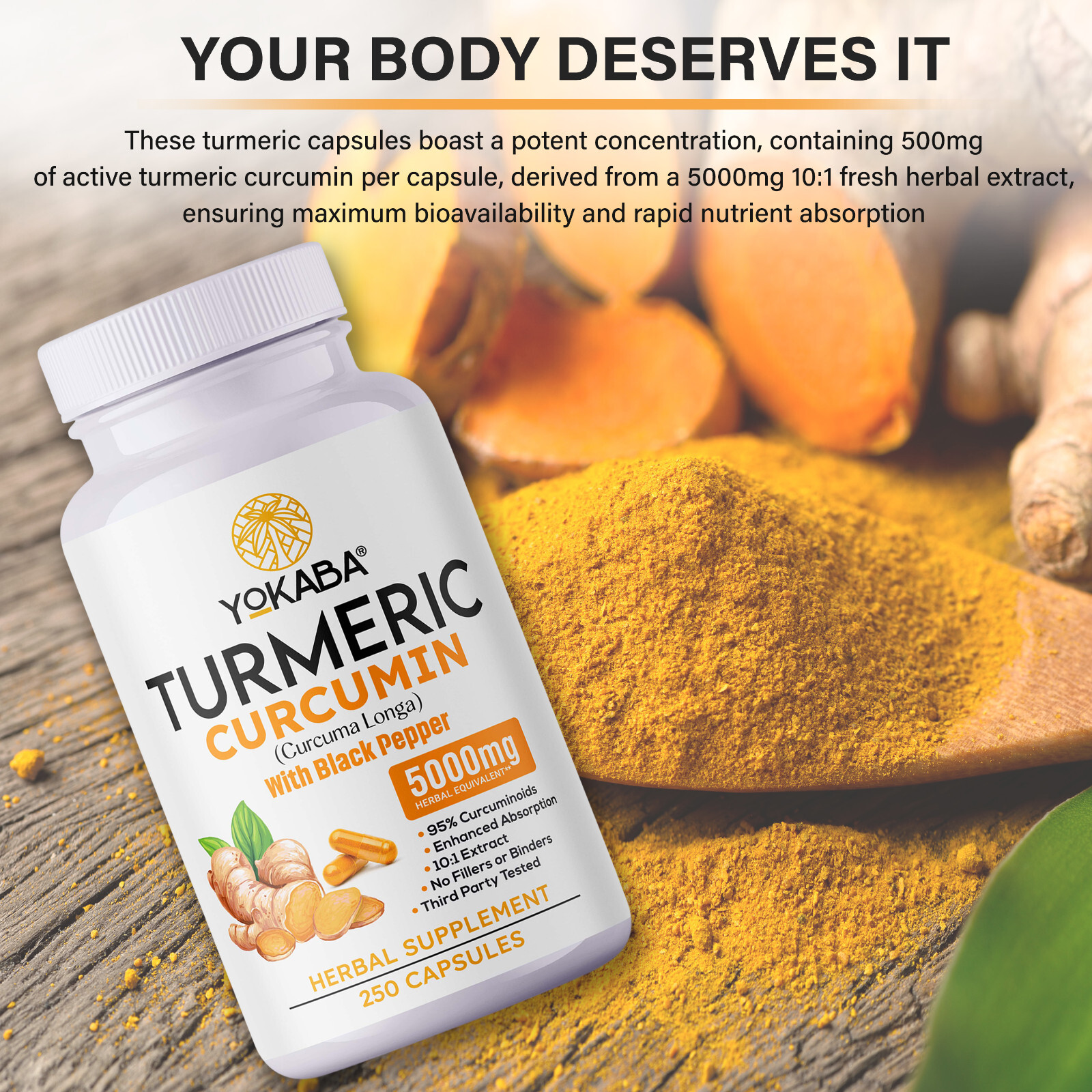 500 Capsules Turmeric Curcumin 5000mg Herbal Extract with BioPerine by YOKABA