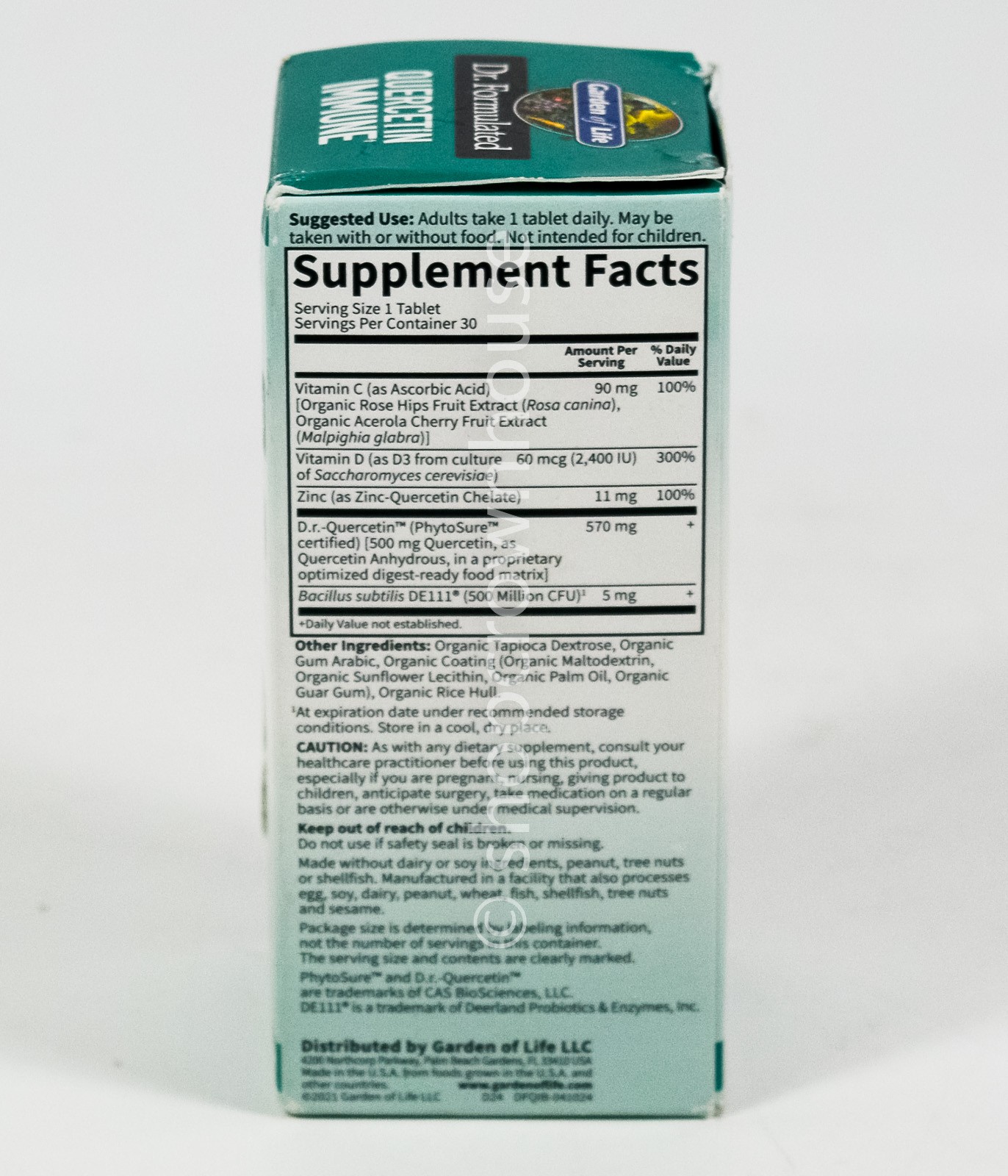 Garden of Life QUERCETIN IMMUNE 500mg Dr Formulated 30 veg tablets 08/2028