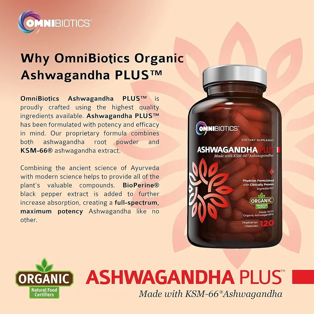 Organic Ashwagandha Supplement 1300mg Stress Relief,Mood & Sleep Support 120 Cap