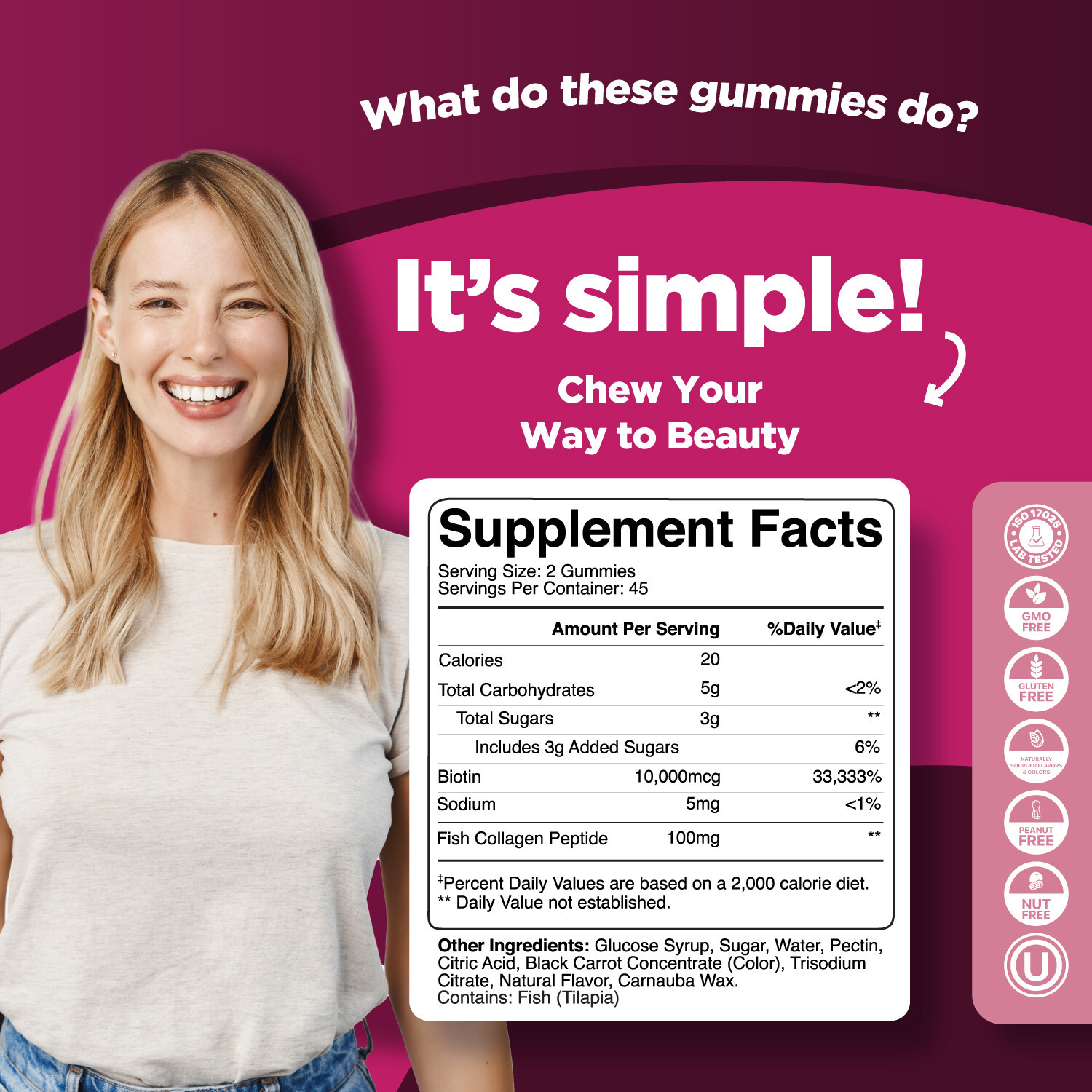 Phytoral Extra Strength Biotin & Collagen Gummies – Hair Skin Nails for Women