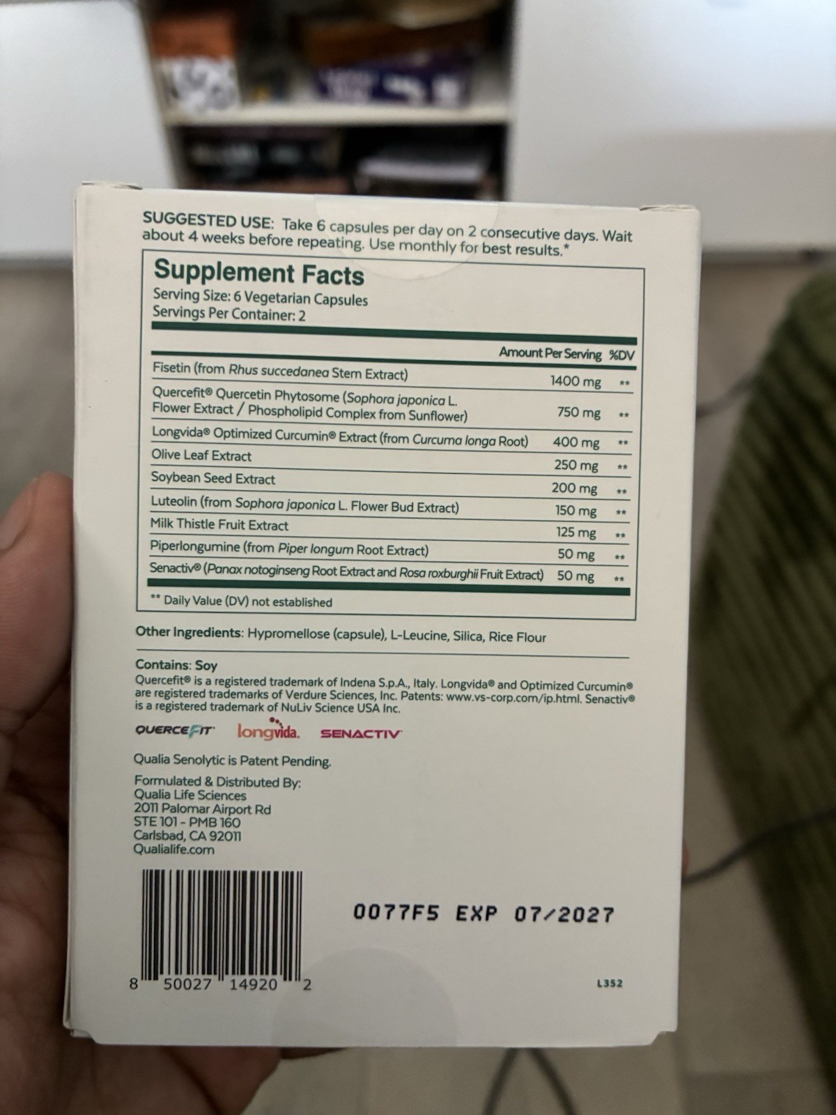 Qualia Senolytic Anti-Aging Dietary Supplement 12 Capsules Vegan Exp 07/2027